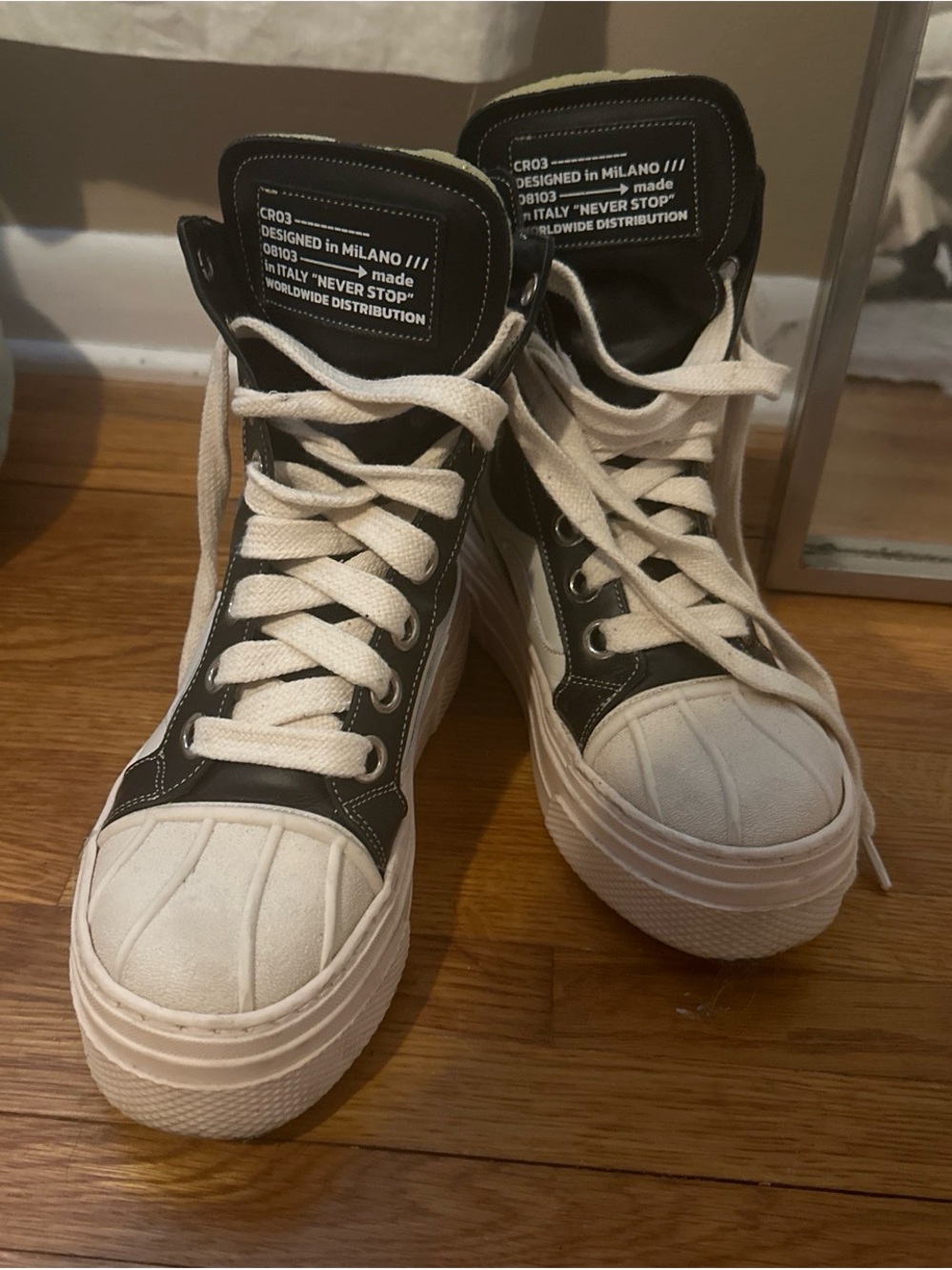 Cristian Zerotre Italian designer high top platform sneakers.